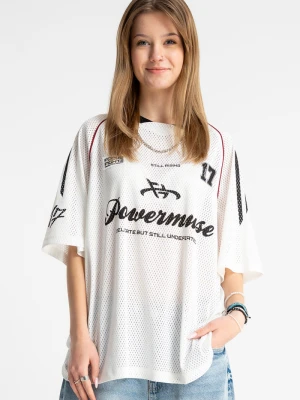 Biały t-shirt w stylu sportowym z siatki Reporter