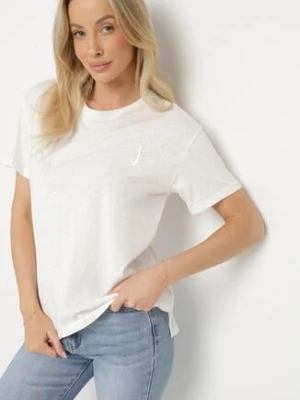 Biały T-shirt z Asymetrycznym Tyłem i Ozdobnym Haftem Ninissara elsa.m by may