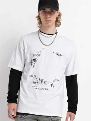 Biały t-shirt z autorską grafiką z przodu i z tyłu Reporter