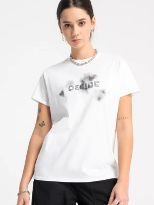 Biały t-shirt z autorską grafika z przodu Reporter