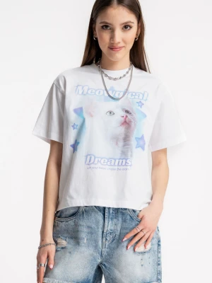 Biały t-shirt z autorską grafiką z przodu Reporter