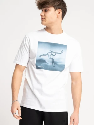 Biały t-shirt z autorską grafiką z przodu Reporter