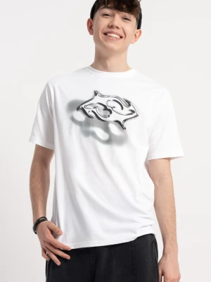 Biały t-shirt z autorską grafiką z przodu Reporter