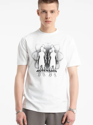 Biały t-shirt z autorską grafiką z przodu Reporter