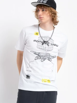 Biały t-shirt z autorską grafiką z przodu Reporter