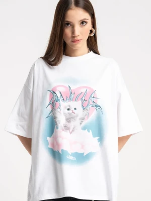 Biały t-shirt z autorską grafiką z przodu Reporter Young