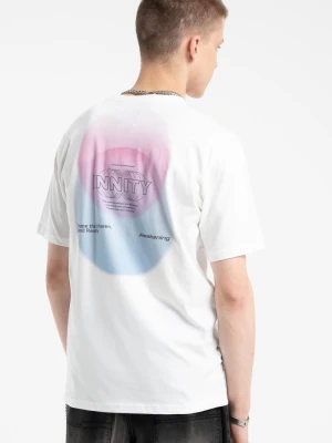 Biały t-shirt z autorską grafiką z tyłu Reporter