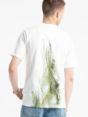 Biały t-shirt z autorską grafiką z tyłu Reporter