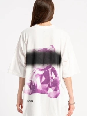Biały t-shirt oversize z autorską grafiką z tyłu Reporter Young