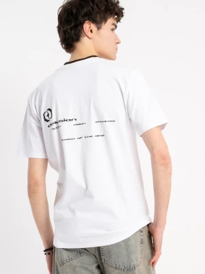 Biały t-shirt z autorską grafiką z tyłu Reporter