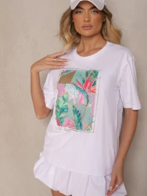 Biały T-shirt z Bawełny Ozdobiony Brokatem Isadelle glo-story