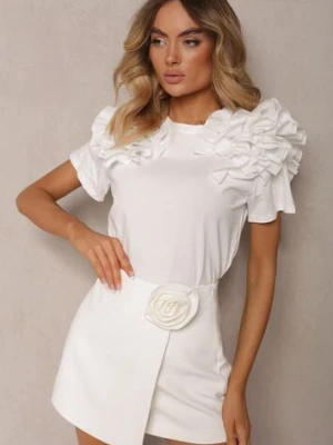 Biały T-shirt z Bawełny Ozdobiony Bufiastymi Falbankami Kandrra retro & icone