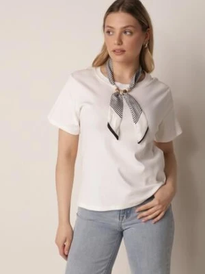 Biały T-shirt z Bawełny w Klasycznym Stylu z Apaszką Bluestel melya by melody