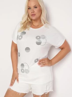 Biały T-shirt z Bawełny Wykończony Cyrkoniami Krissianne generation