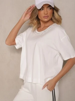 Biały T-shirt z Bawełny z Cyrkoniami Fadeola