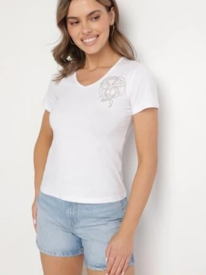 Biały T-shirt z Bawełny z Cyrkoniowym Wzorem Uliavira glo-story
