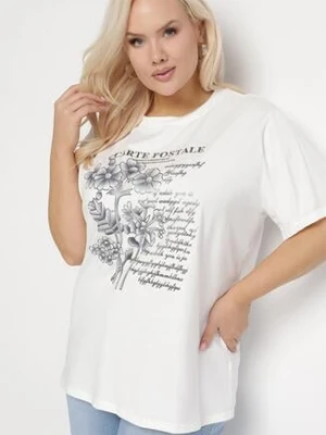 Biały T-shirt z Bawełny z Metalicznym Nadrukiem Olianea