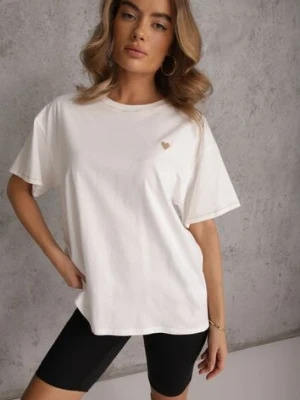 Biały T-shirt z Bawełny z Motywem Serca i Łańcuszkiem Carilnessa melya by melody