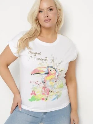 Biały T-shirt z Bawełny z Nadrukiem i Metalicznym Napisem Norsemi glo-story