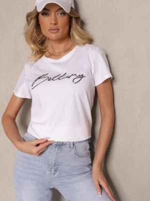 Biały T-shirt z Bawełny z Napisem Zelreti amour&beaute