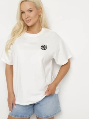 Biały T-shirt z Bawełny z Naszywką Kwiatu Firirene melya by melody