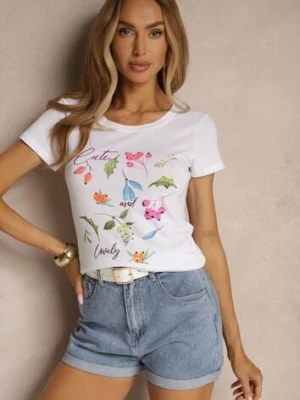 Biały T-shirt z Bawełny Zdobiony Nadrukiem Zarinel glo-story