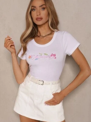 Biały T-shirt z Bawełny Zdobiony Nadrukiem Zarinla glo-story