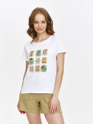 Biały t-shirt z botanicznym nadrukiem Top Secret