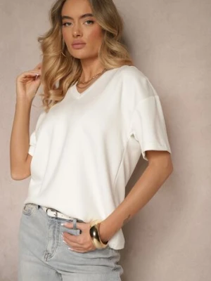 Biały T-shirt z Dekoltem w Serek Fonellea