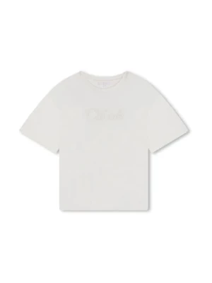 Biały T-shirt z Haftowanym Logo Chloé