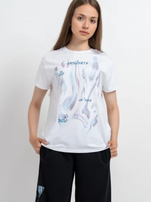 Biały t-shirt z kolorową grafiką z przodu