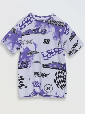 Biały T-shirt z kolorowym nadrukiem na całości Reporter