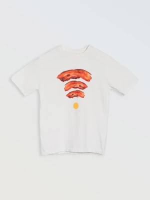 Biały t-shirt z kolorowym nadrukiem z przodu Reporter