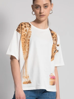 Biały t-shirt z kolorowym nadrukiem z przodu Reporter