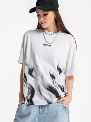 Biały t-shirt z kontrastową grafiką Reporter