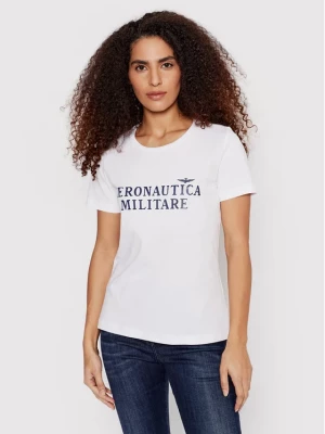 Biały t-shirt z napisem Aeronautica Militare