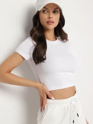 Biały T-shirt z Prążkowanego Materiału o Krótkim Kroju Telunna glo-story