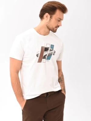 Biały t-shirt z printem, Comfort Fit, T-SITE Volcano