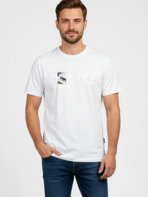 Biały t-shirt z printem, Comfort Fit, T-SPACER Volcano