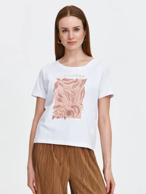 Biały t-shirt z różowym nadrukiem Top Secret