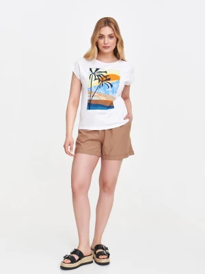 Biały t-shirt z wakacyjnym nadrukiem Top Secret