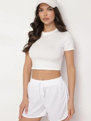 Biały T-shirt z Wiskozą o Dopasowanym Kroju Typu Crop Top Folirra lovery