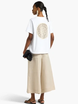 BIAŁY T-SHIRT ZE WSTAWKĄ NA PLECACH LIVIANA CONTI