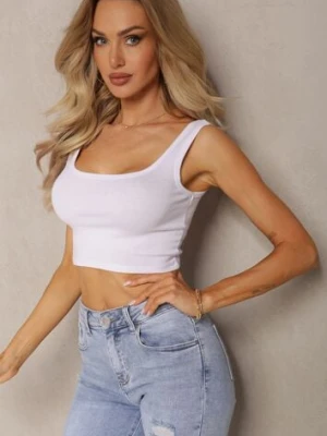 Biały Tank Top z Elastycznej Bawełny z Głębokim Dekoltem Omaliana