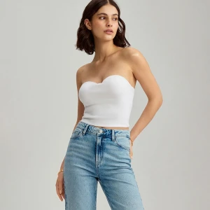 Biały top bandeau ze wszytymi miseczkami House