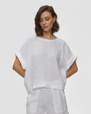 Biały Top Lniany Damski Deha