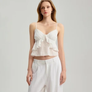 Biały top na cienkich ramiączkach z falbanką House
