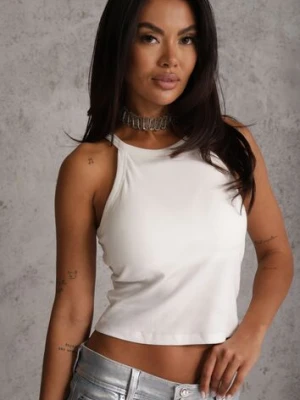 Biały Top Prążkowany z Elastycznego Materiału z Bawełną w Stylu Halter Top Kallippe m&d fashion