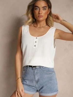 Biały Top z Bawełną Ozdobiony Guzikami Ulosiella defox