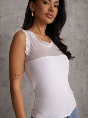 Biały Top z Bawełny Ozdobiony u Góry Koronką Berice romee's